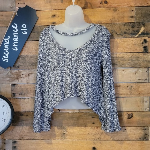 SALE-Blue Mint women's knitted midnight blue and white crop sweater size S - Picture 1 of 10